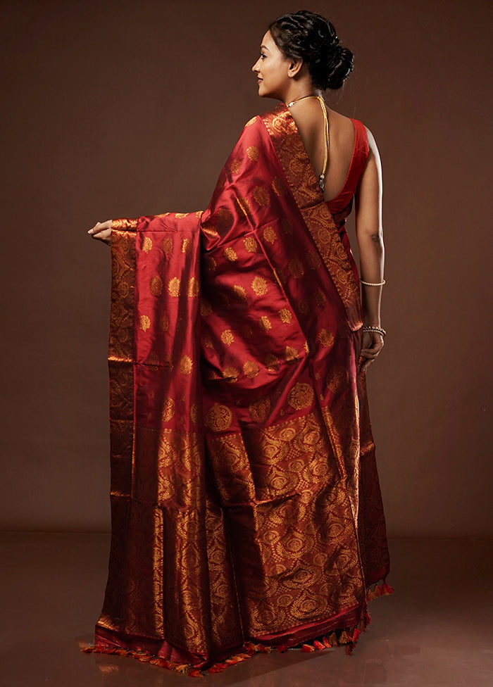 Maroon Assam Pure Silk Saree With Blouse Piece