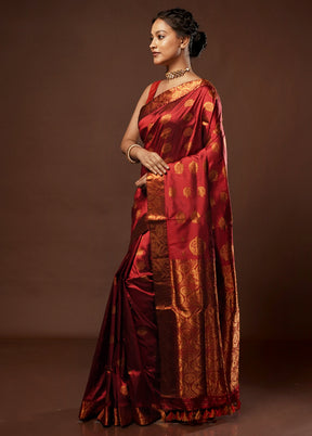 Maroon Assam Pure Silk Saree With Blouse Piece