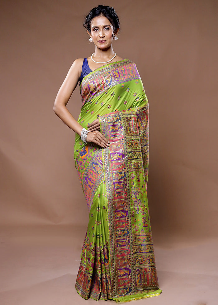 Green Baluchari Silk Saree With Blouse Piece - Indian Silk House Agencies