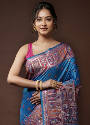 Blue Baluchari Silk Saree With Blouse Piece - Indian Silk House Agencies