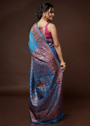 Blue Baluchari Silk Saree With Blouse Piece - Indian Silk House Agencies