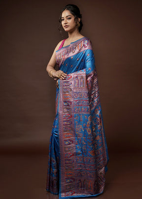 Blue Baluchari Silk Saree With Blouse Piece - Indian Silk House Agencies
