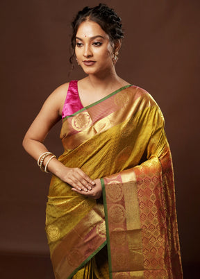 Green Kanjivaram Silk Saree With Blouse Piece