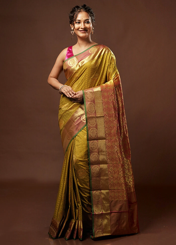 Green Kanjivaram Silk Saree With Blouse Piece