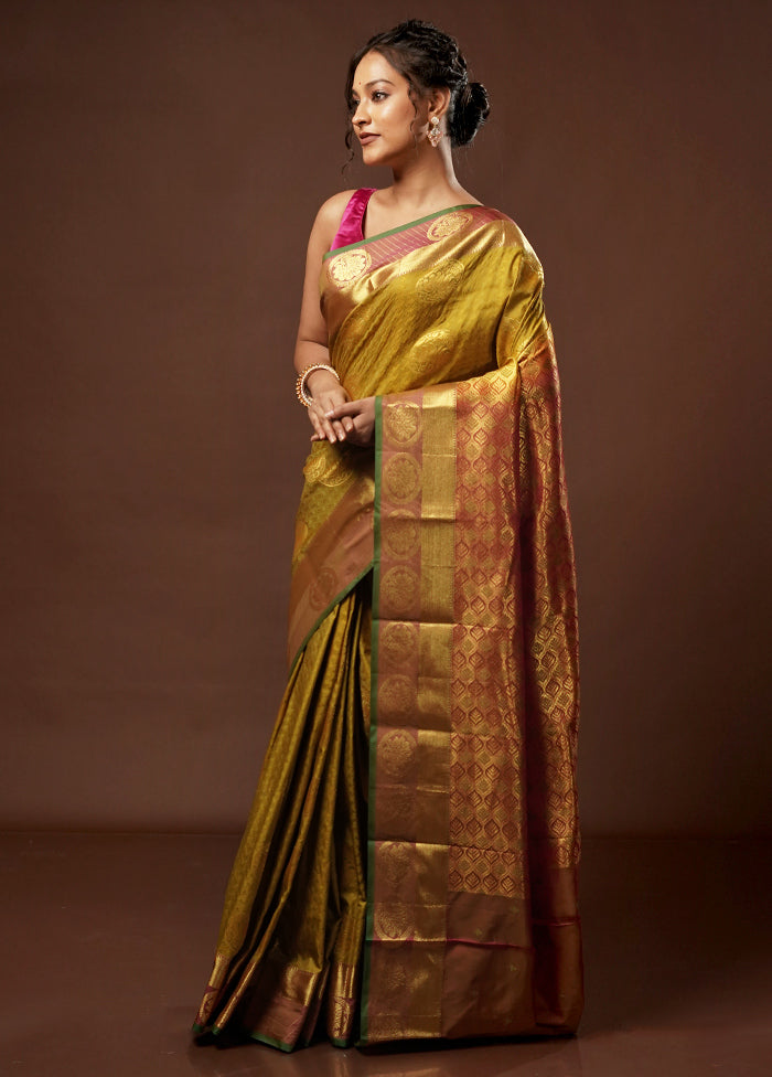 Green Kanjivaram Silk Saree With Blouse Piece - Indian Silk House Agencies