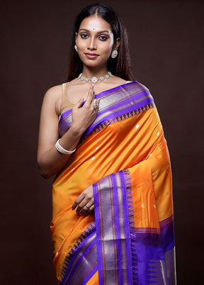 Orange Kanjivaram Silk Saree Without Blouse Piece - Indian Silk House Agencies