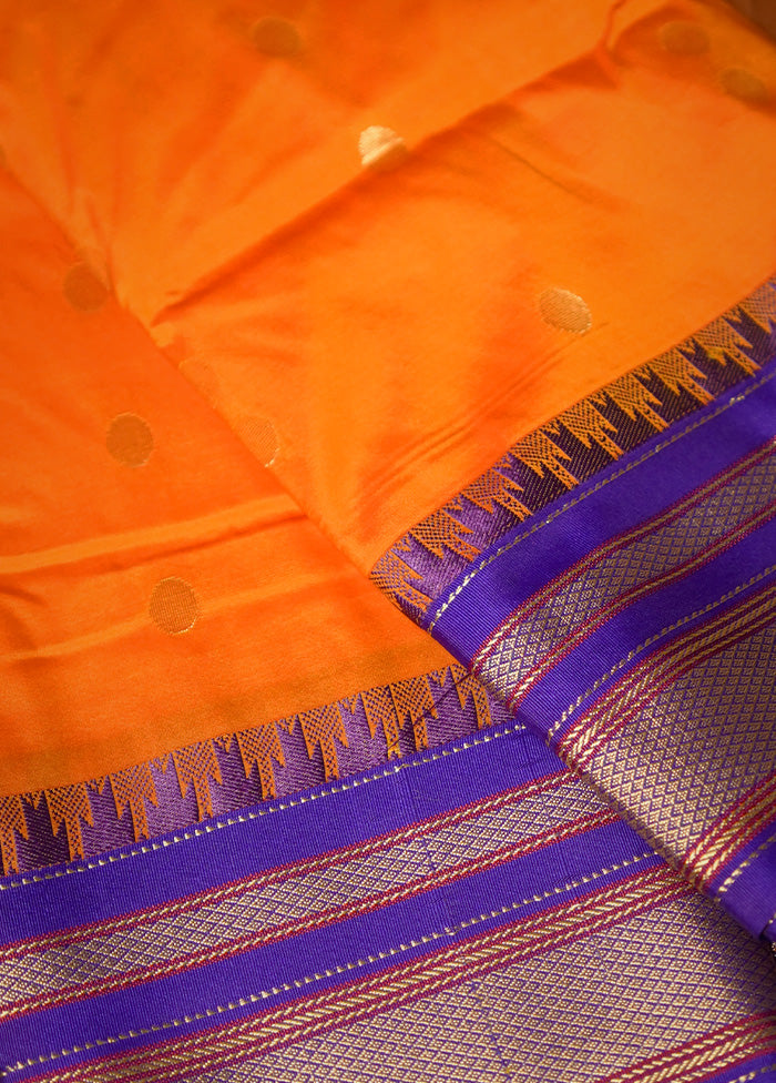 Orange Kanjivaram Silk Saree Without Blouse Piece - Indian Silk House Agencies