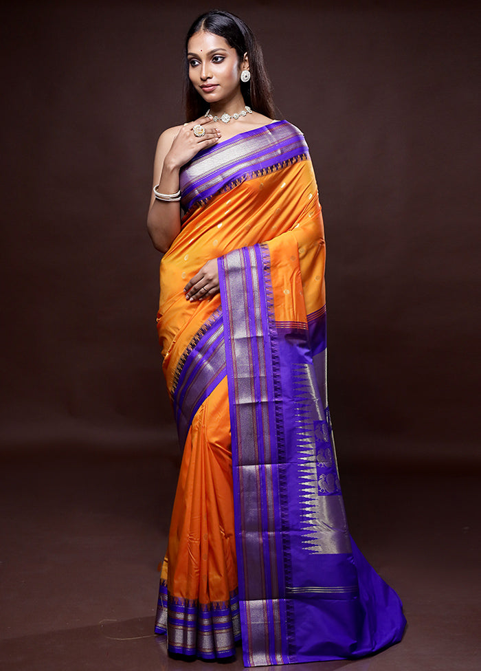 Orange Kanjivaram Silk Saree Without Blouse Piece - Indian Silk House Agencies