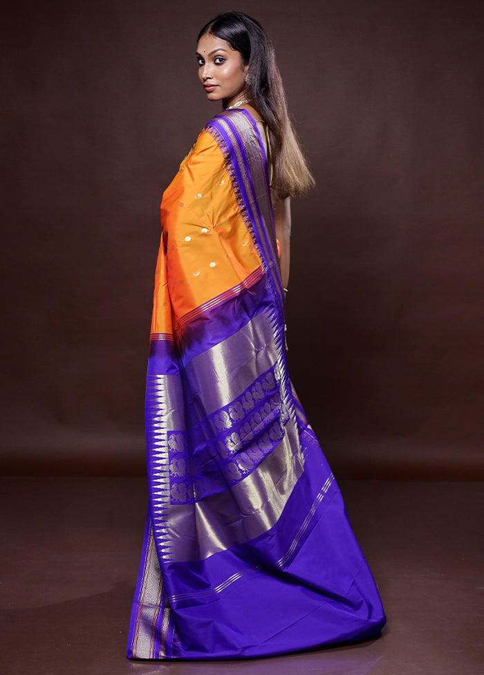 Orange Kanjivaram Silk Saree Without Blouse Piece - Indian Silk House Agencies