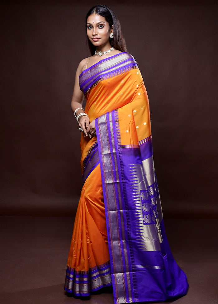 Orange Kanjivaram Silk Saree Without Blouse Piece - Indian Silk House Agencies