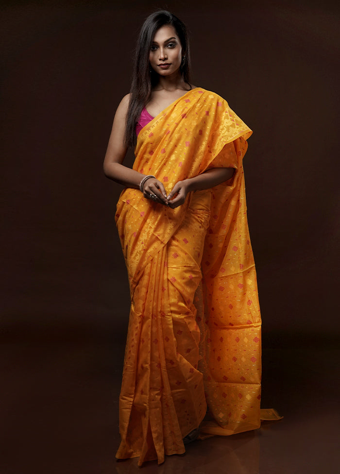 Yellow Cotton Saree With Blouse Piece