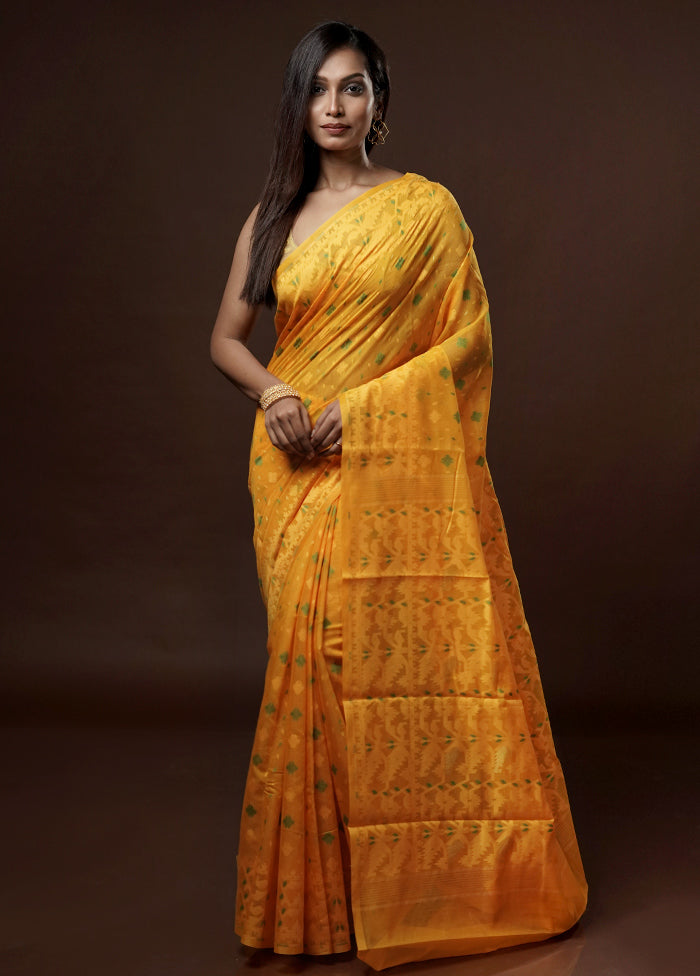 Yellow Cotton Saree With Blouse Piece