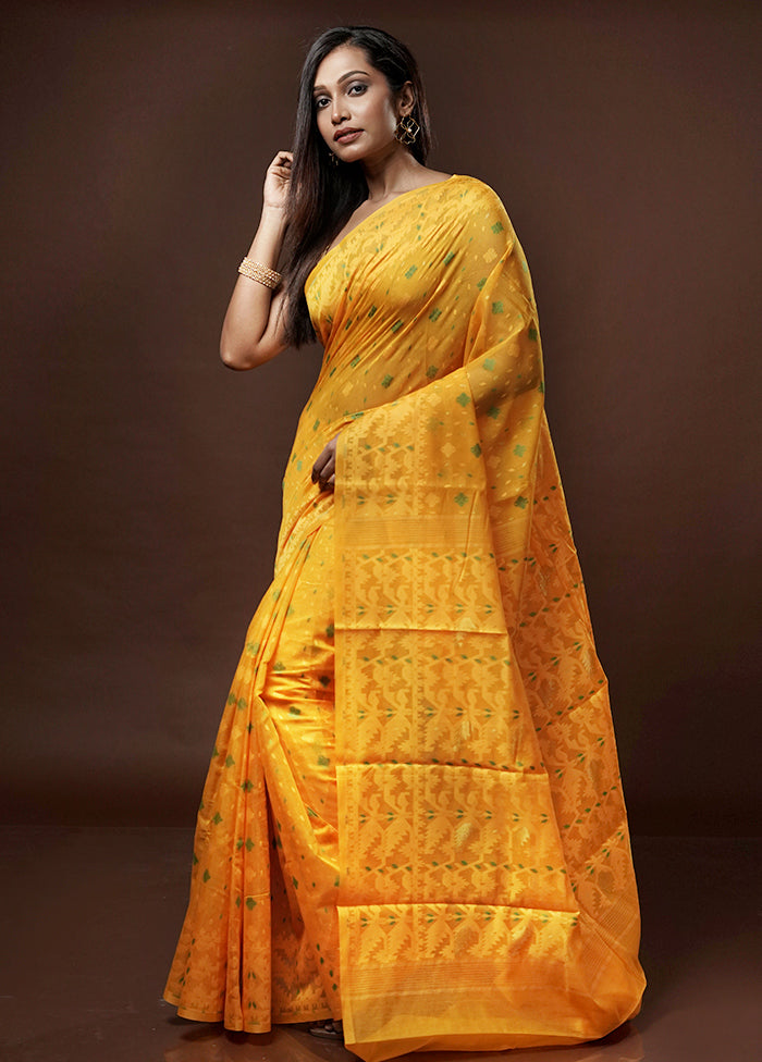 Yellow Cotton Saree With Blouse Piece