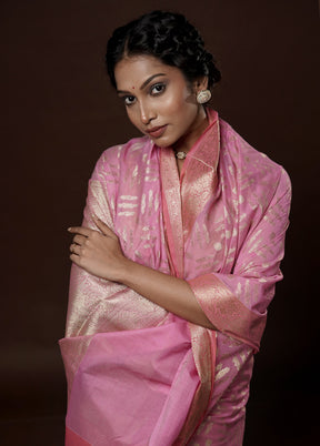 Pink Kora Silk Saree With Blouse Piece