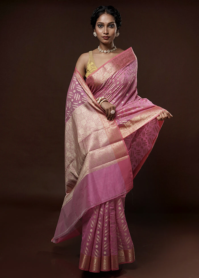 Pink Kora Silk Saree With Blouse Piece