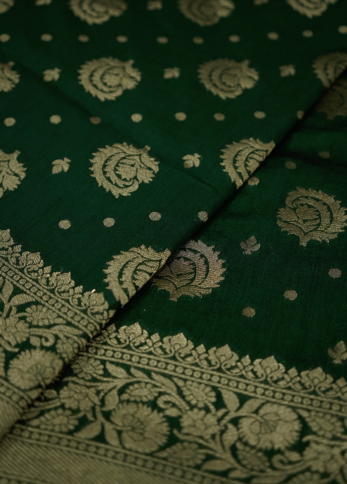 Green Dupion Silk Saree With Blouse Piece