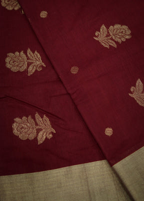 Maroon Chanderi Cotton Saree With Blouse Piece - Indian Silk House Agencies