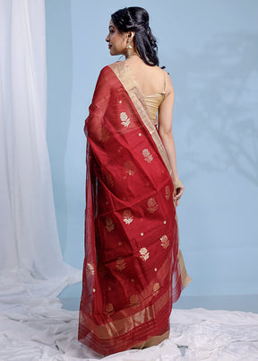 Maroon Chanderi Cotton Saree With Blouse Piece