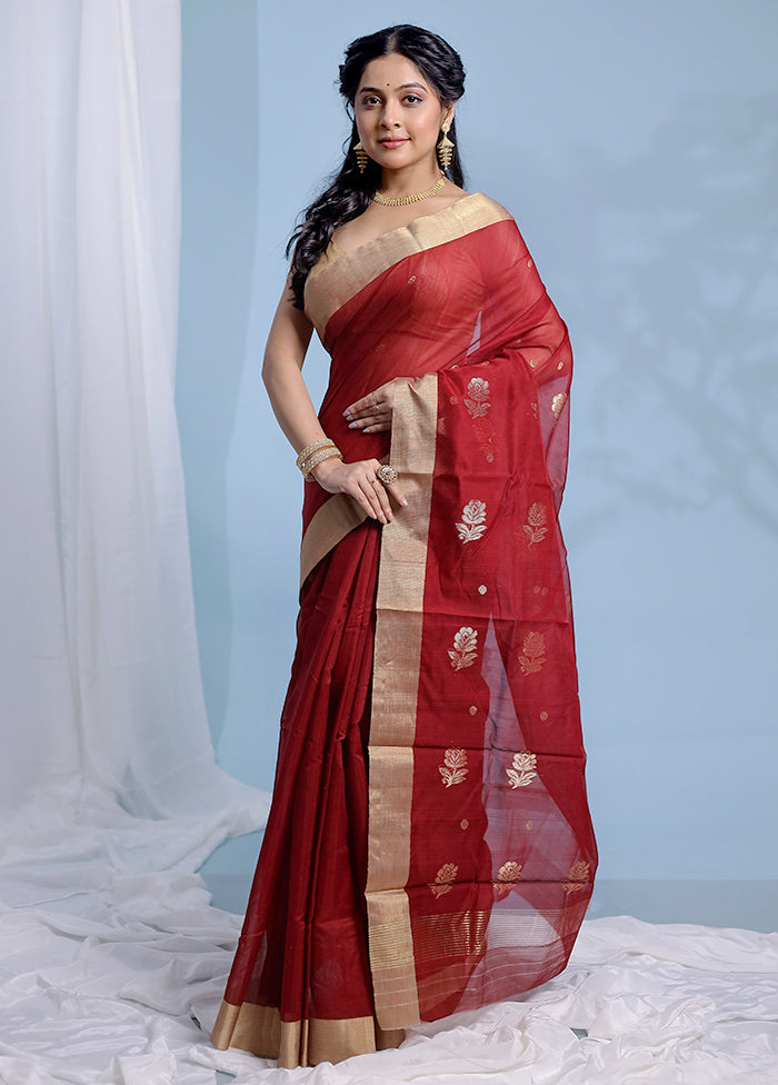 Maroon Chanderi Cotton Saree With Blouse Piece