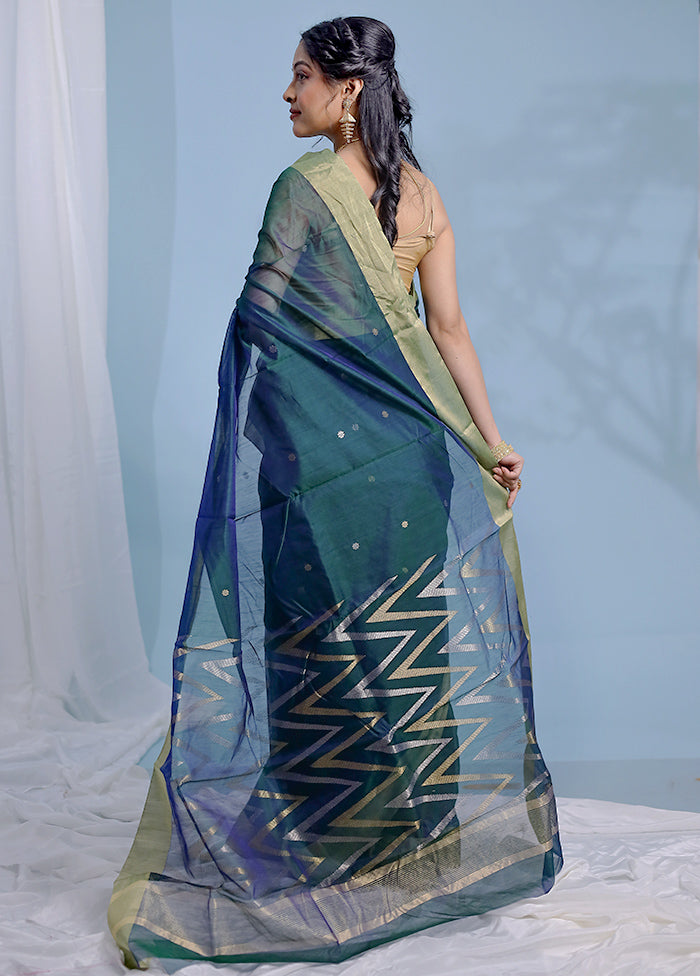 Green Chanderi Cotton Saree With Blouse Piece - Indian Silk House Agencies