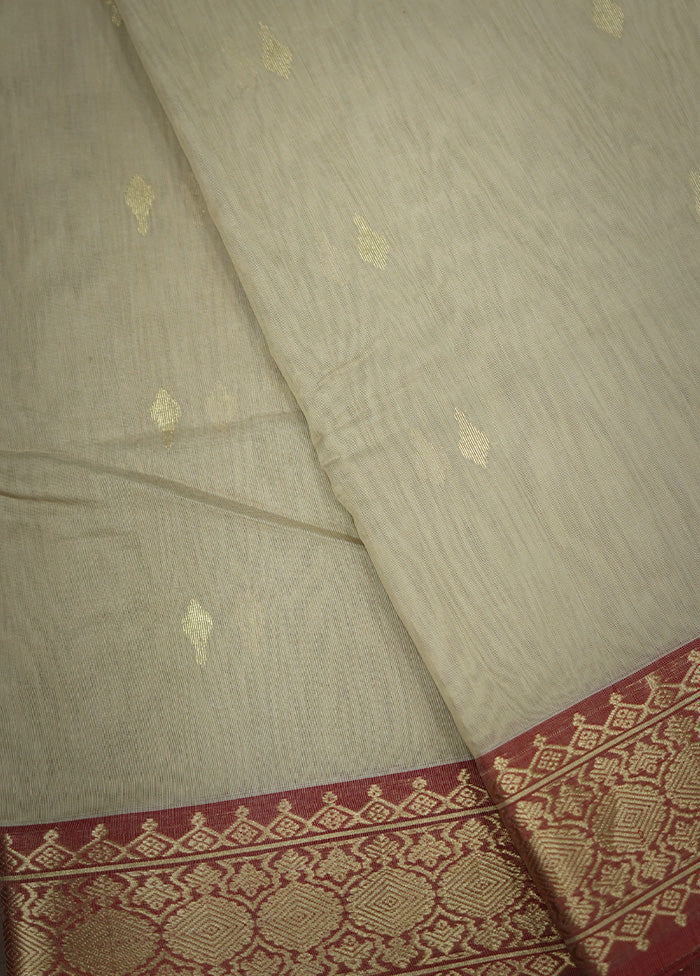 Cream Chanderi Pure Cotton Saree With Blouse Piece - Indian Silk House Agencies