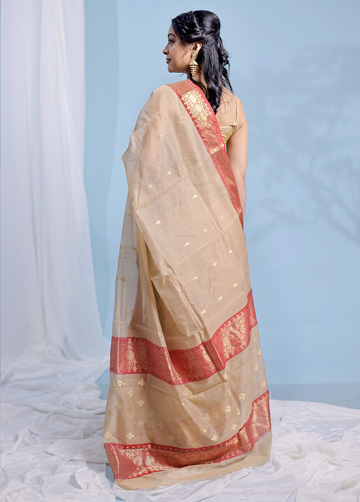 Cream Chanderi Pure Cotton Saree With Blouse Piece