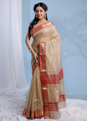 Cream Chanderi Pure Cotton Saree With Blouse Piece