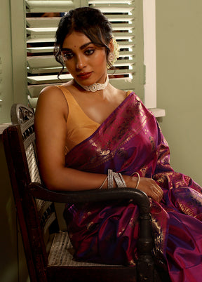 Purple Baluchari Pure Silk Saree With Blouse Piece - Indian Silk House Agencies