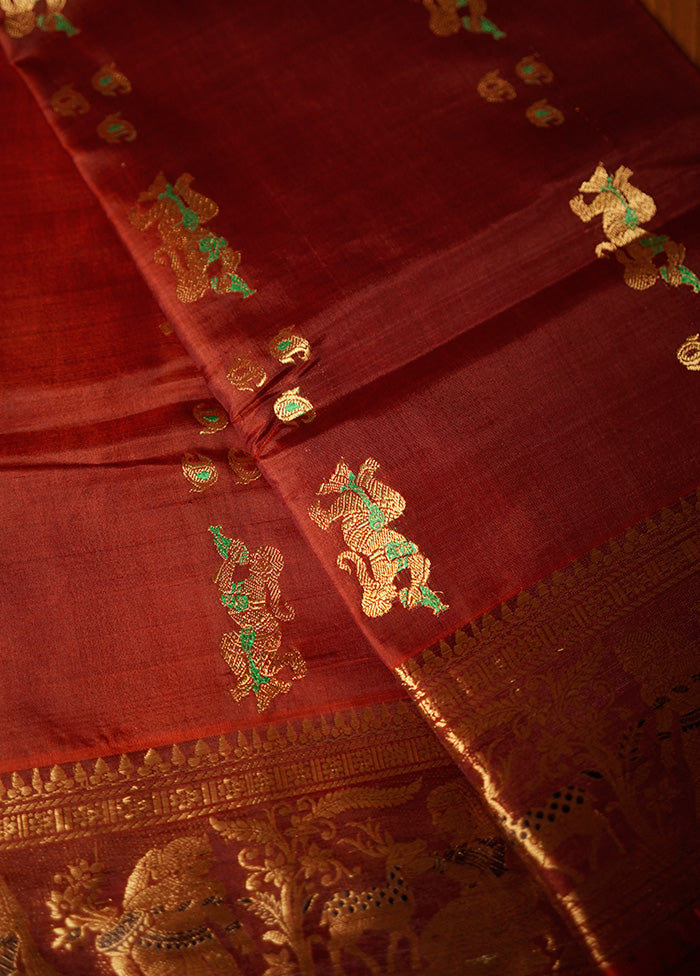 Maroon Baluchari Pure Silk Saree With Blouse Piece