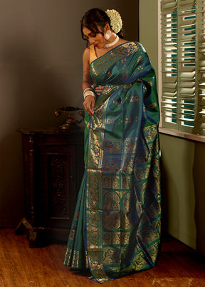 Green Baluchari Pure Silk Saree With Blouse Piece