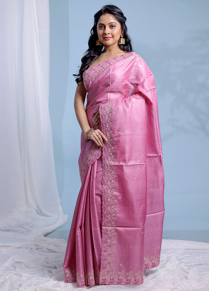 Pink Pure Organza Saree With Blouse Piece