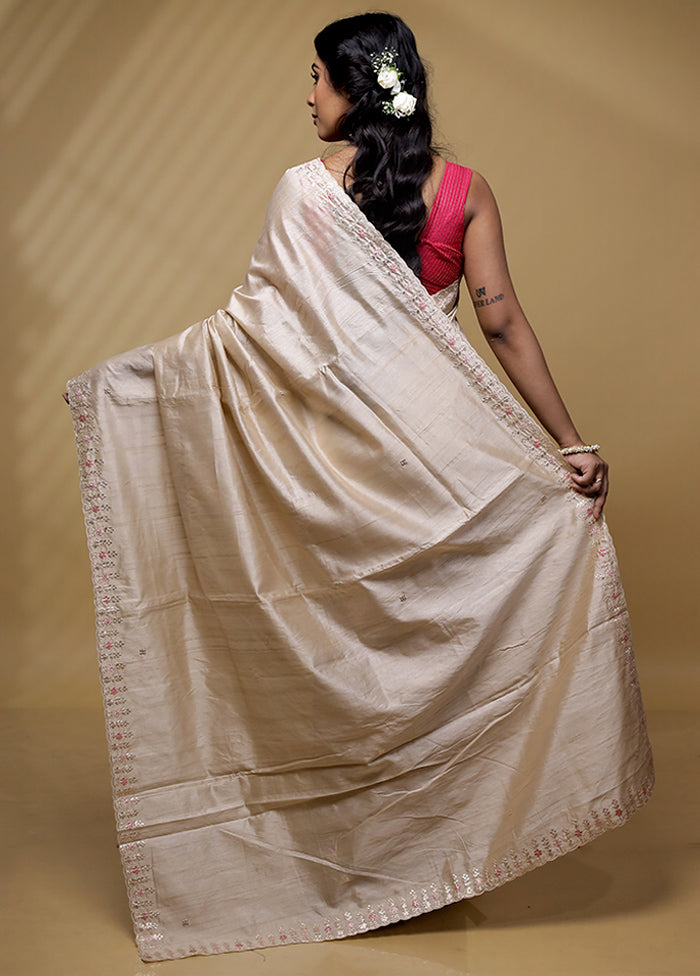 Cream Organza Saree With Blouse Piece - Indian Silk House Agencies