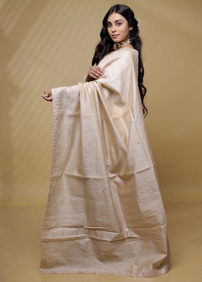 Cream Organza Saree With Blouse Piece - Indian Silk House Agencies