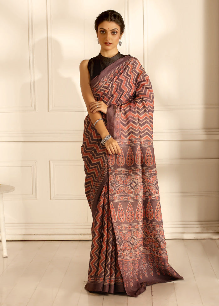 Maroon Tussar Pure Silk Saree With Blouse Piece - Indian Silk House Agencies