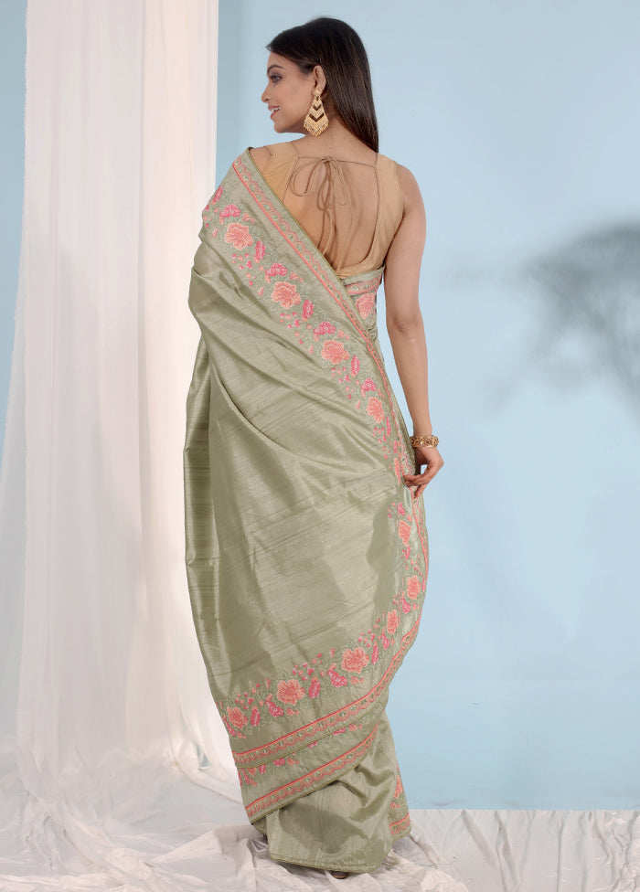 Green Organza Saree With Blouse Piece