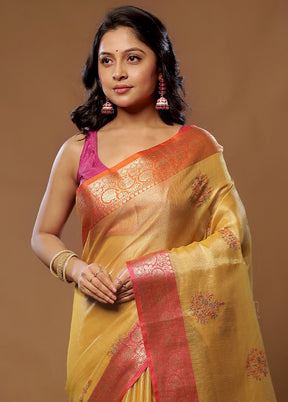 Yellow Tissue Silk Saree With Blouse Piece - Indian Silk House Agencies