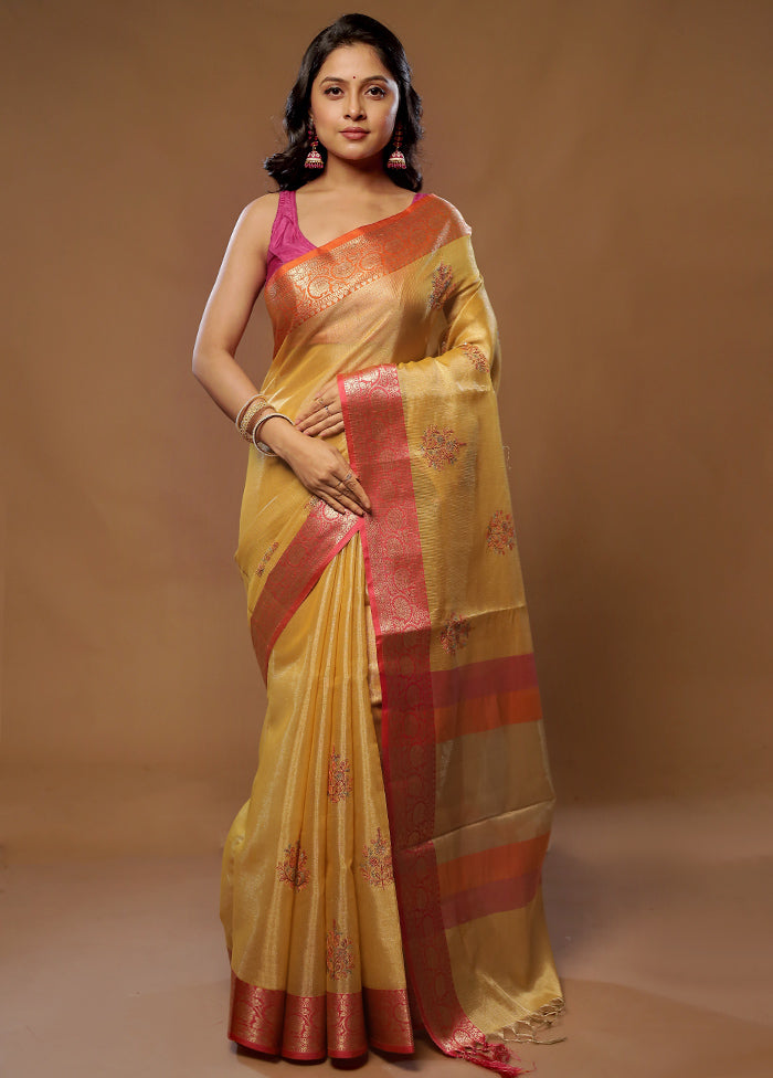 Yellow Tissue Silk Saree With Blouse Piece