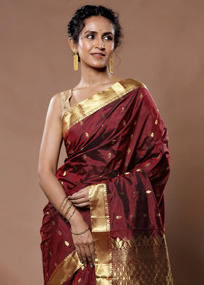 Maroon Kanjivaram Silk Saree With Blouse Piece