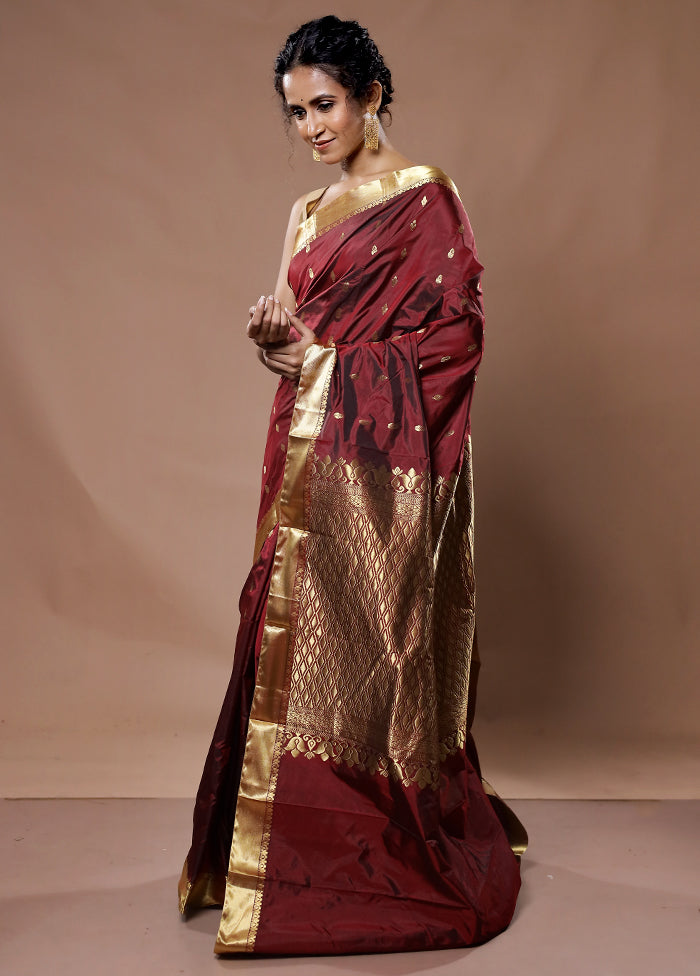 Maroon Kanjivaram Silk Saree With Blouse Piece - Indian Silk House Agencies