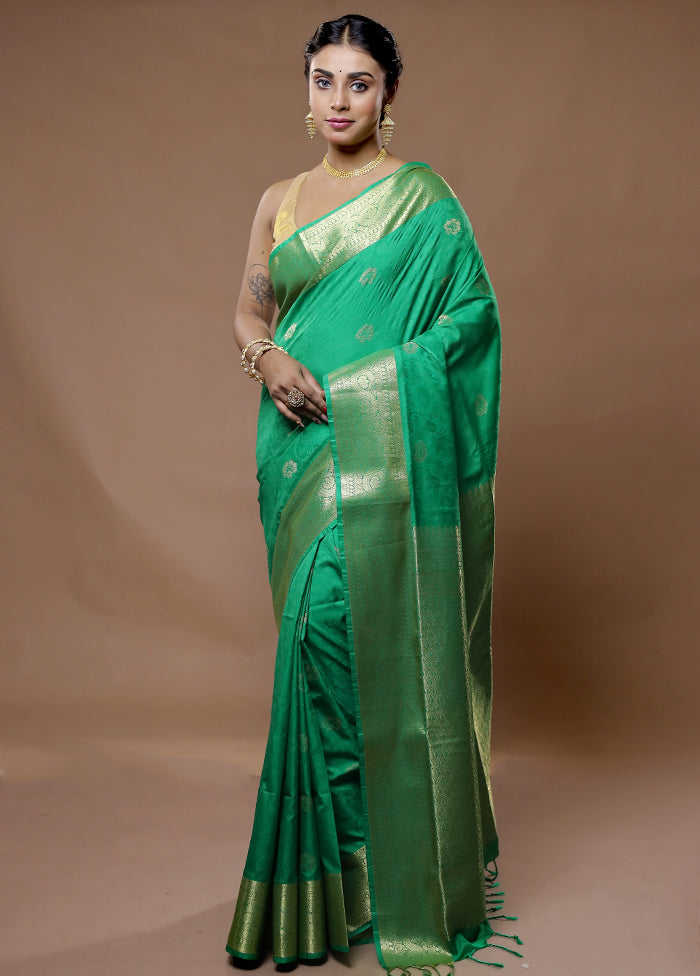 Green Kanjivaram Silk Saree With Blouse Piece - Indian Silk House Agencies