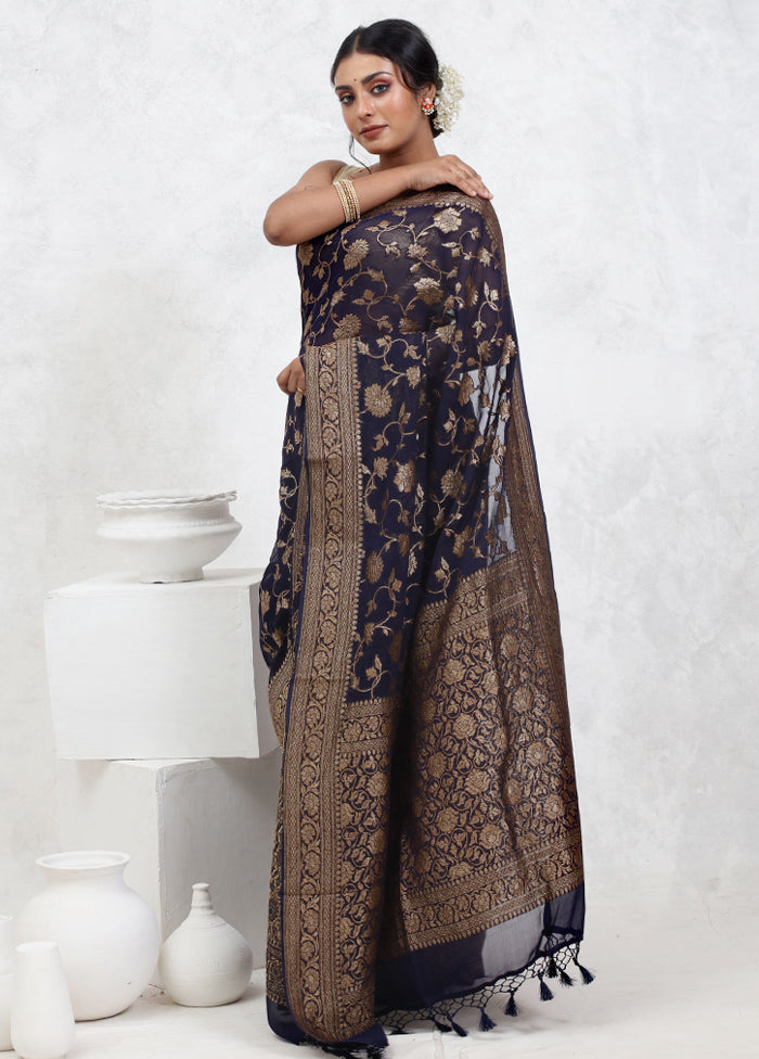 Blue Pure Georgette Saree With Blouse Piece - Indian Silk House Agencies