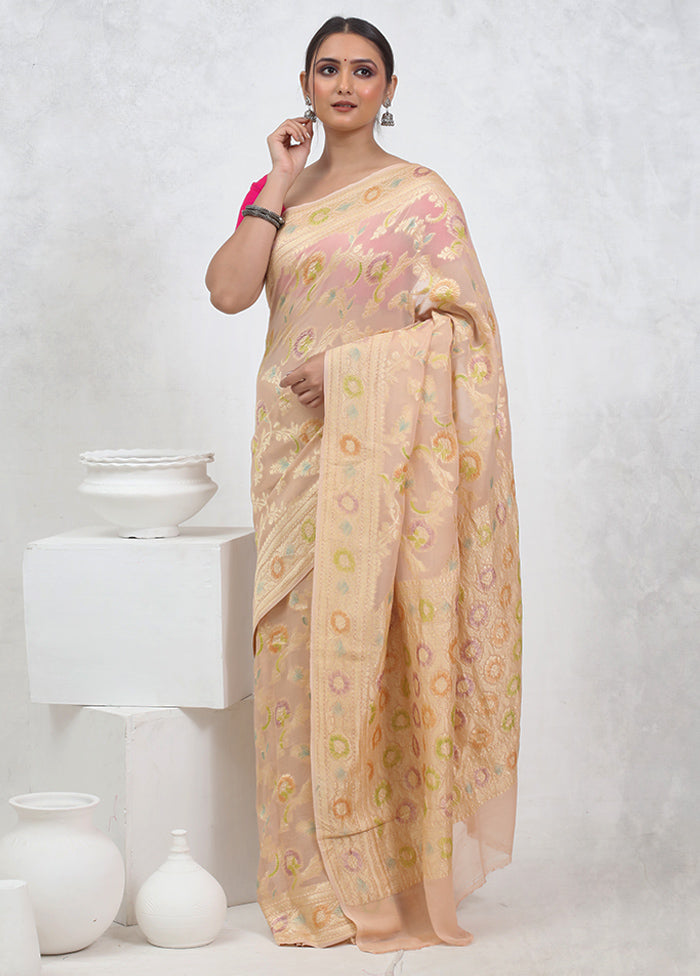 Cream Pure Georgette Saree With Blouse Piece