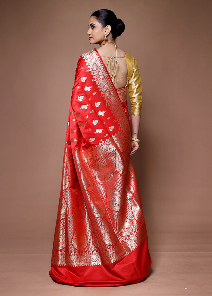 Red Banarasi Silk Saree With Blouse Piece