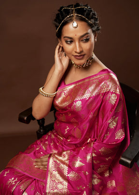 Pink Banarasi Silk Saree With Blouse Piece - Indian Silk House Agencies