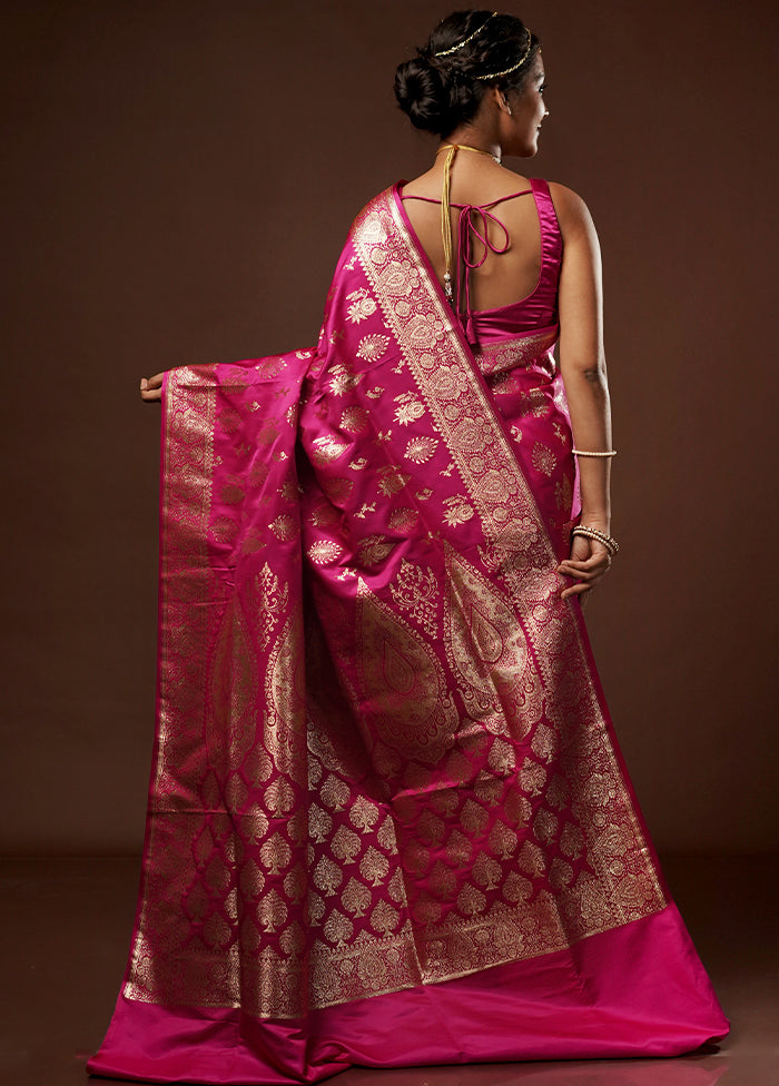 Pink Banarasi Silk Saree With Blouse Piece