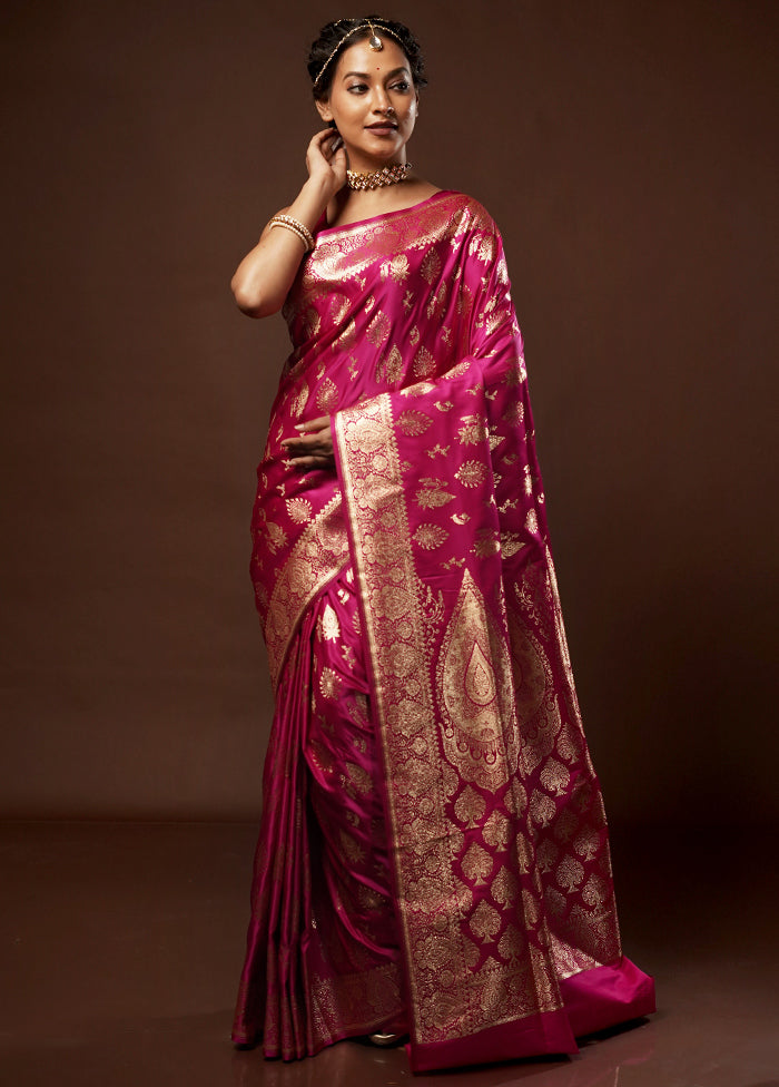 Pink Banarasi Silk Saree With Blouse Piece