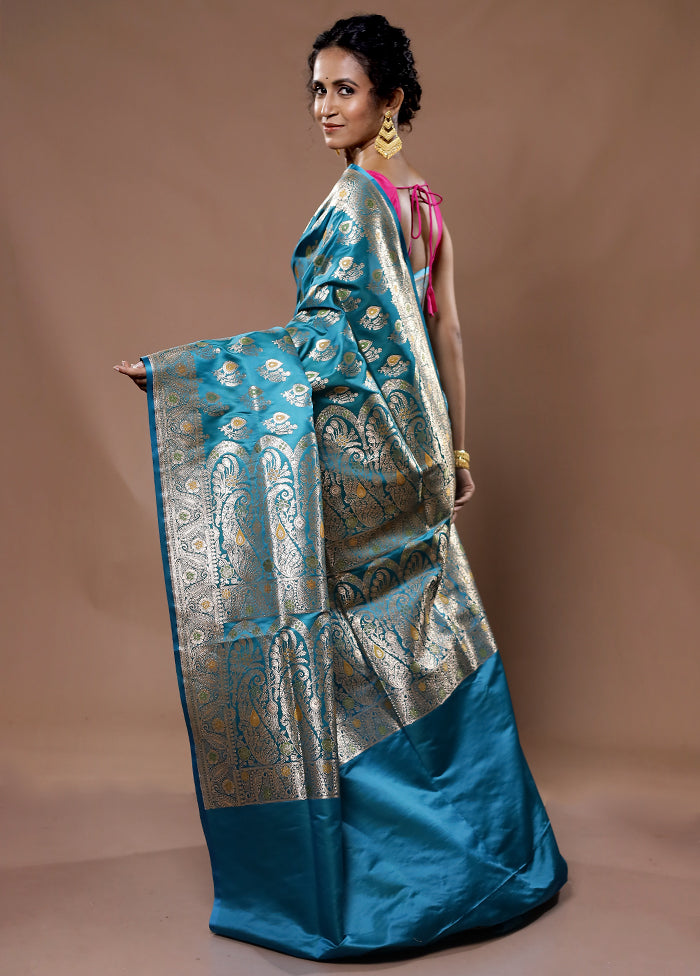 Green Banarasi Silk Saree With Blouse Piece