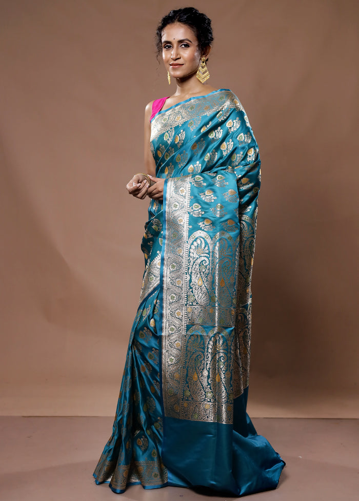 Green Banarasi Silk Saree With Blouse Piece - Indian Silk House Agencies