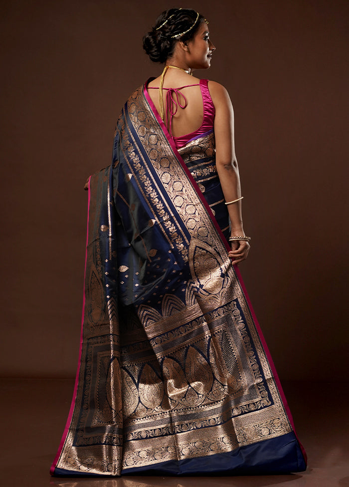 Blue Banarasi Silk Saree With Blouse Piece