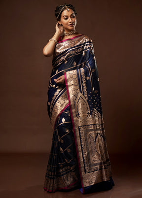 Blue Banarasi Silk Saree With Blouse Piece